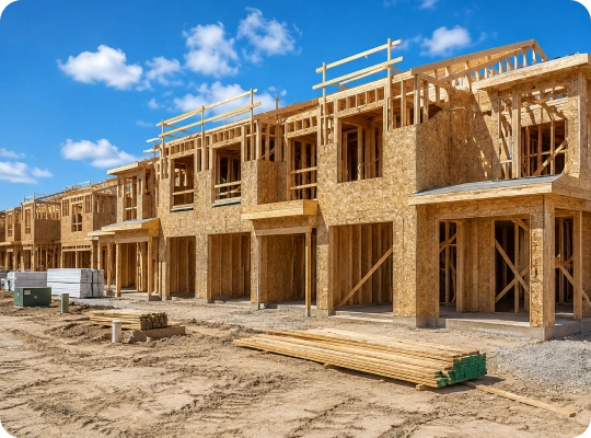 Townhomes under construction for a multifamily HVAC project