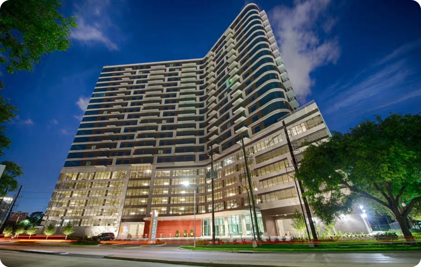 High-rise residential building at night